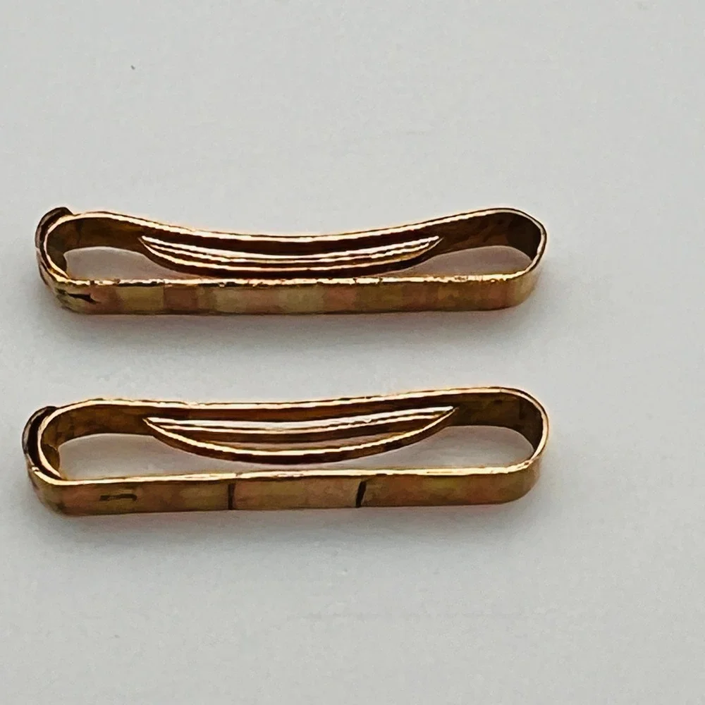 Antique F & Co Engraved Collar Clips Gold Tone Pat 1915 Set 2 Edwardian
